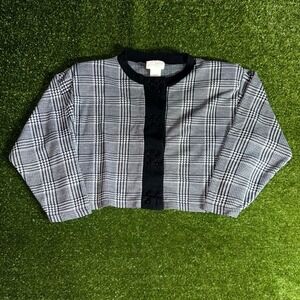 Mister Noah Vintage Black White Glen Plaid Cropped Cardigan Sweater Large‎